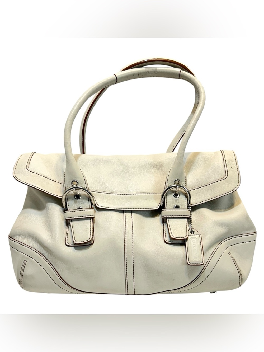 COACH White Leather Hampton Soho Shoulder Bag Flap Saddle 9636 VTG Y2K Buckle